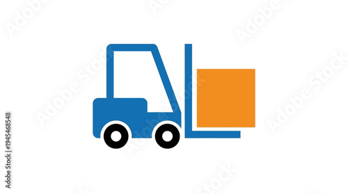 warehouse forklift carrying box icon, flat vector icon