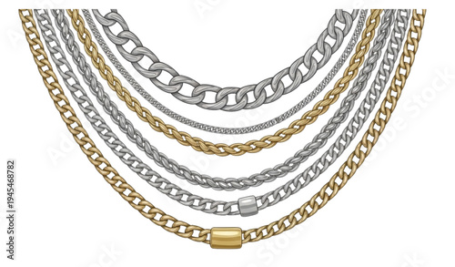 A collection of elegant silver and gold chain necklaces in various styles