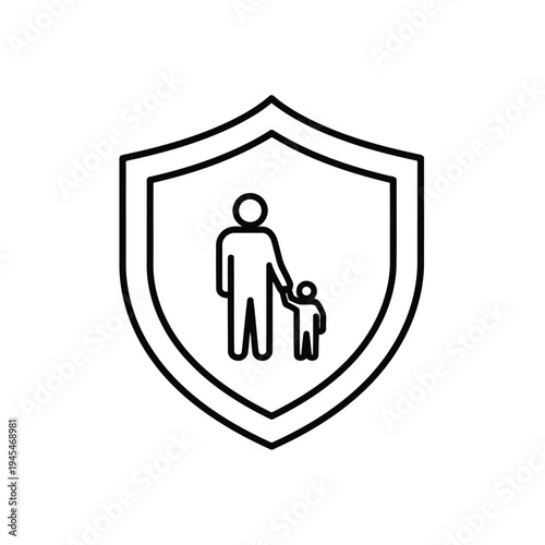 A shield with a father and child inside 