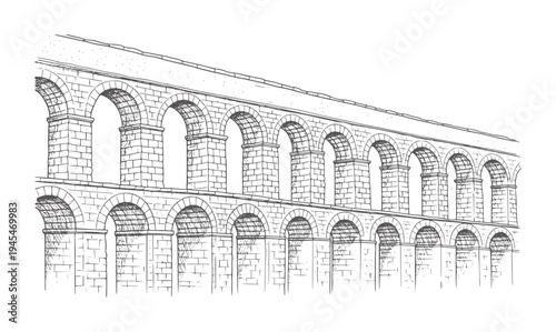 Ancient Roman aqueduct structure with multiple arches and stone blocks architecture