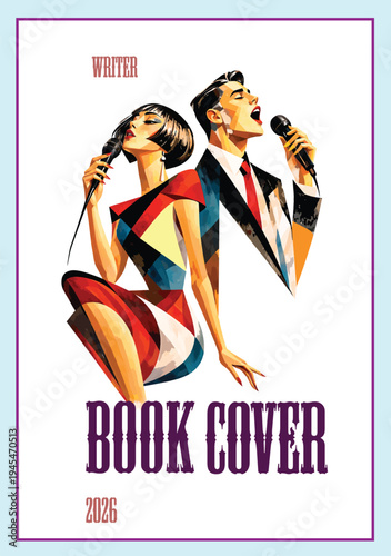 072-41-Female and male singers perform a jazz duet in a retro pop art illustration style