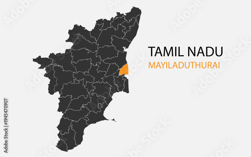 Tamil Nadu png map with districts, Indian state Tamil Nadu district map, Tamil Nadu Mayiladuthurai