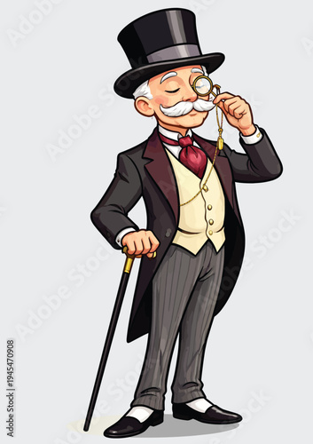 072-47-Wealthy gentleman in formal attire standing and holding a magnifying glass