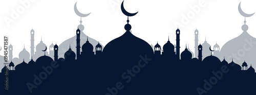 Moon silhouette over abstract city landscape vector illustration