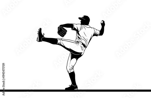 Baseball Pitcher Windup Silhouette, World Baseball Classic Vector Sticker, National Team Athlete Action Illustration