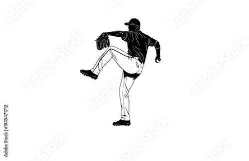 Baseball Pitcher Windup Silhouette, World Baseball Classic Vector Sticker, National Team Athlete Action Illustration