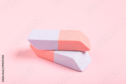 Colorful rubber erasers on ...