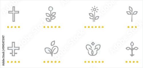 Set of various religious and botanical icons on for design