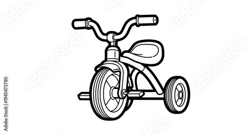 Child's Tricycle, Outline Drawing, Isolated on White Background