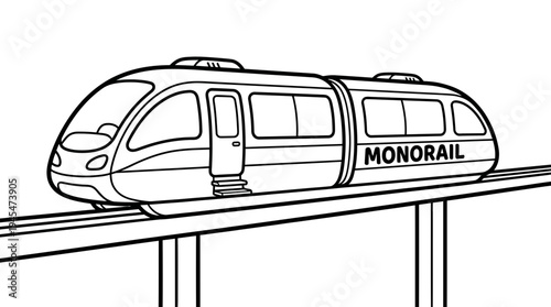 Modern monorail train on elevated track, clean design, transportation concept