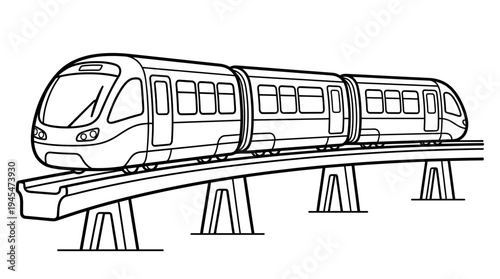 Monorail train on elevated track, illustration