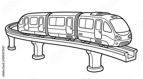 Monorail train on elevated track, simple line drawing