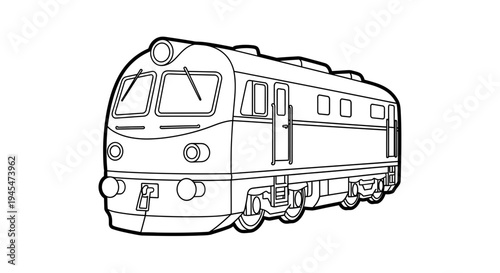 Retro Diesel Locomotive Outline Vector Illustration