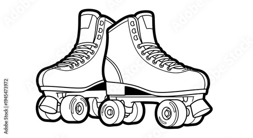 Retro quad roller skates, black and white illustration, isolated on white background