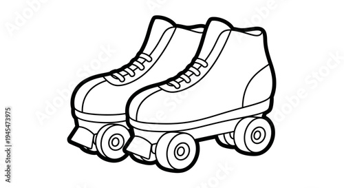 Retro quad roller skates, line art illustration