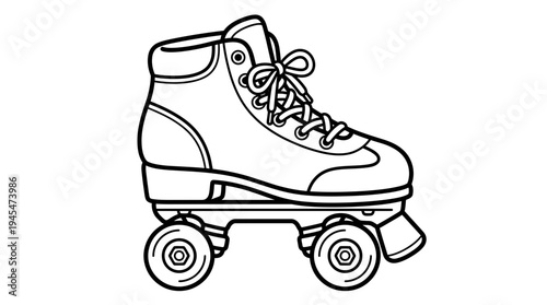 Retro roller skate icon, line art drawing, vintage style footwear