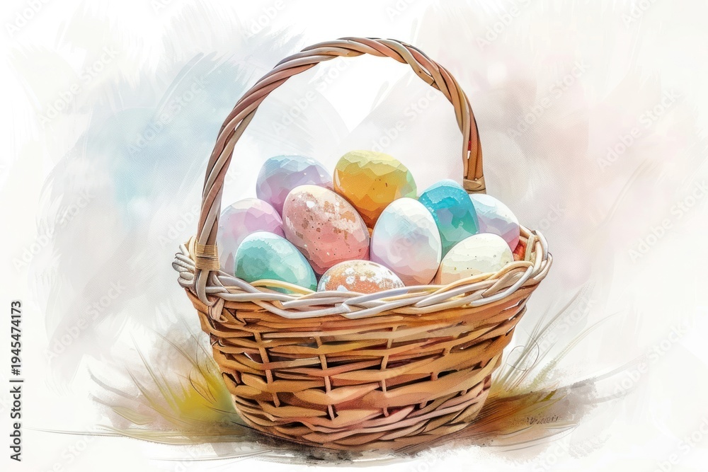 Fototapeta premium Eggs basket confectionery illustration.