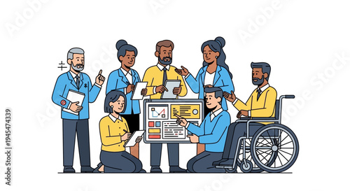 Diverse group of people collaborating on a project with a computer