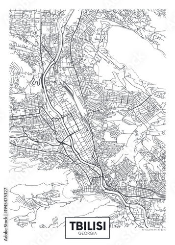 Detailed urban planning city map Tbilisi the capital and largest city of Georgia, travel vector poster design