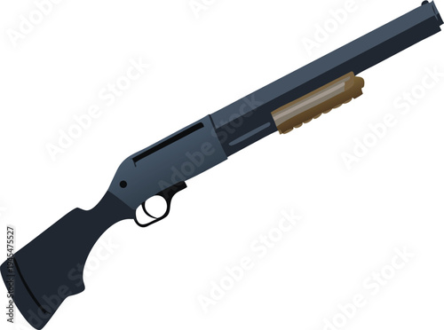 Pump Action Shotgun with Wood Forend and Dark Stock Isolated on White Background
