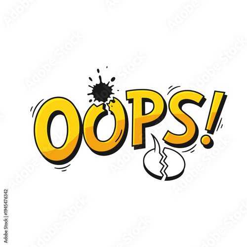 Oops text with broken egg and ink splash.