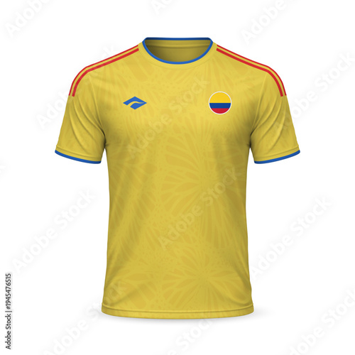 3d realistic home soccer jersey Colombia national team, template for football kit 2026