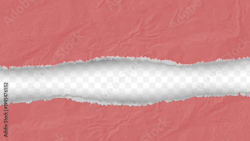 Torn Paper Background with Transparent Center Strip, Ripped Red Paper Texture Frame with Realistic Tear Edge Effect for Banner, Poster, Social Media Template and Creative Design