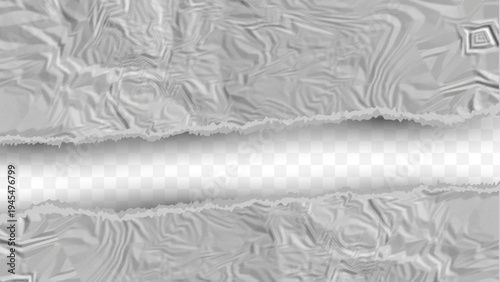 Gray Torn Paper Background with Transparent Center Strip, Realistic Ripped Paper Edge Texture Frame with Rough Tear Effect for Banner, Poster, Social Media Template and Creative Design