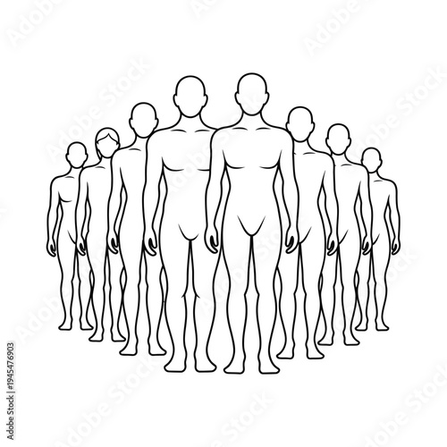 A group of naked people standing together in a line