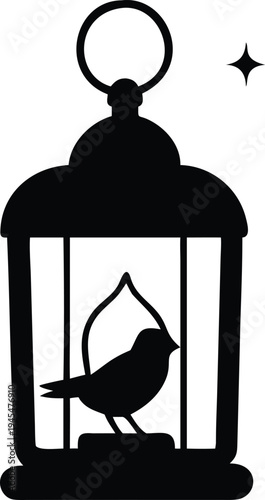 Silhouette of a bird in a lantern with a shining star vector illustration