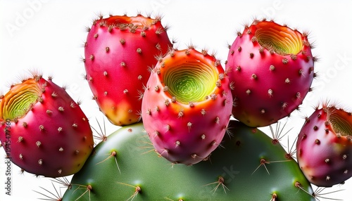A Vibrant Prickly Pear Cactus Opuntia With Lush Green Pads And Bright Red Fruit Isolated On A Transparent Background