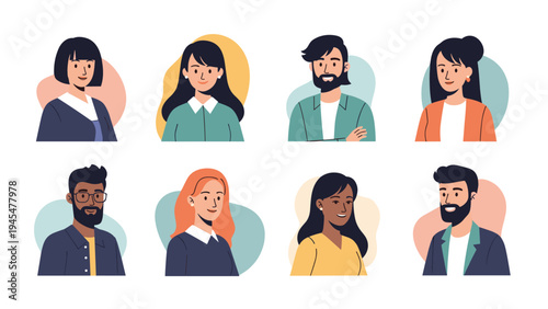 Diverse group of people avatars show a variety of professionals with different skin tones and hair styles.