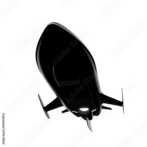 Sleek, futuristic black submarine or submersible vessel viewed from above against a white background.