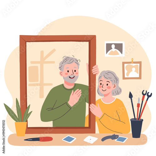 Elderly couple smiling together. Happy senior couple bonding. Elderly partners enjoying time together. Smiling senior couple portrait. Elderly set