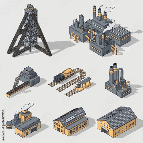 Isometric Industrial Buildings and Mining Structures Collection.