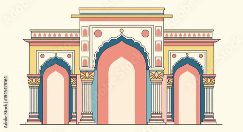 Vector illustration of colorful Indian palace gate architecture