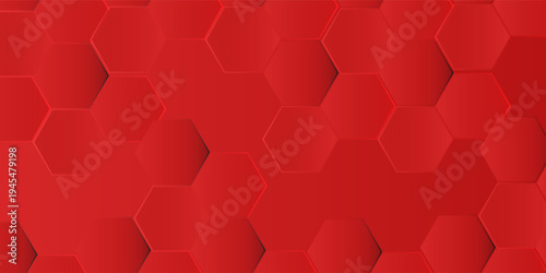 3D modern honeybomd hexagon red background. Suit for wallpaper, backdrop, banner. Vector illustration