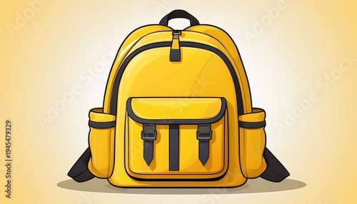 bright yellow backpack front view solid color simple design practical pockets