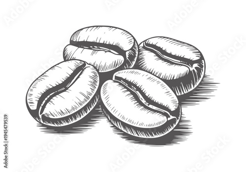 Tablou pe pânză Black and white of four coffee beans clustered together monochrome