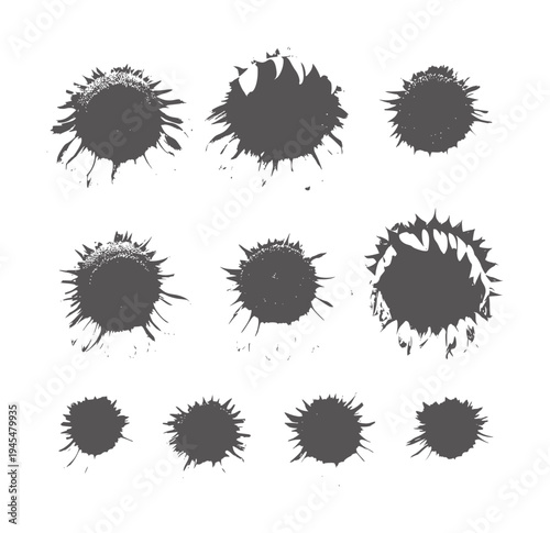Nine black inkblot sunflower shapes in monochrome arrangement inkblots sunflowers