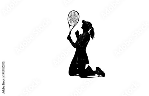 Tennis Player Victory Celebration Silhouette, Indian Wells Miami Open Vector Sticker, Women's Sports Champion Illustration