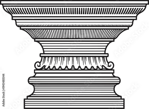 Classical column capital vector design with detailed horizontal lines and decorative molding elements