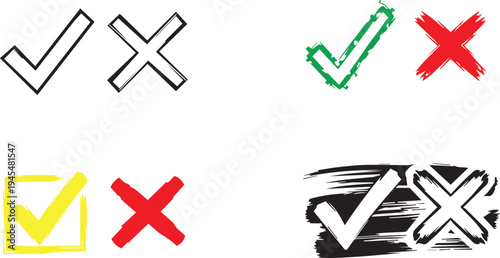 Checkmarks and crosses symbols in various colors and styles