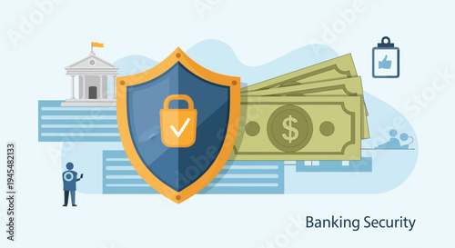 Banking security, financial protection, shield icon, money safety, cyber defense eps