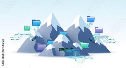 Digital data flow between mountainous data storage and cloud computing systems