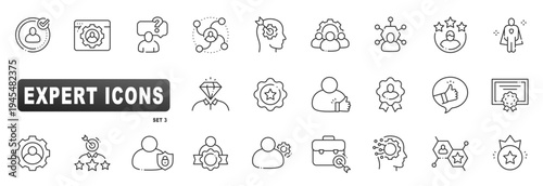 Expert icons illustrating expertise, certification, leadership