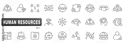 Human resources outline icons for recruitment, hiring