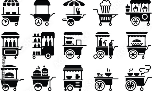 Food Cart Collection Silhouette Icon Set Street Food Cart Typography Silhouette Icon Pack