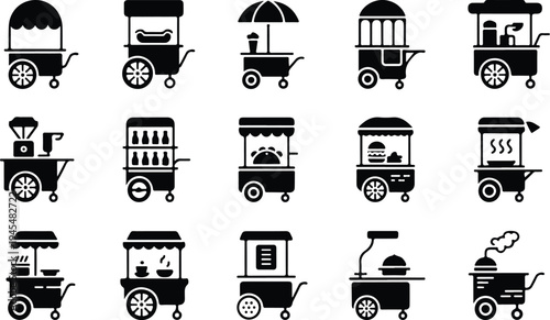 Food Cart Collection Silhouette Icon Set Street Food Cart Typography Silhouette Icon Pack