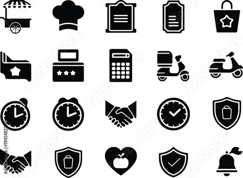 Food Cart Collection Silhouette Icon Set Street Food Cart Typography Silhouette Icon Pack